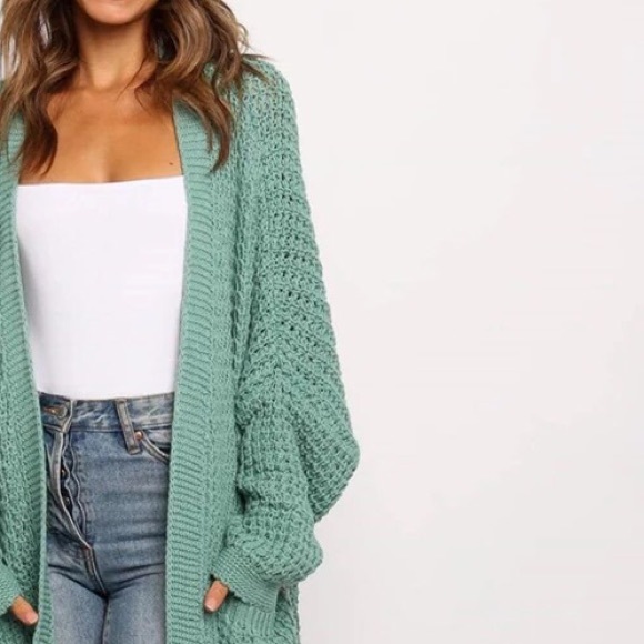 Pistachio BoHo Big Pocket Open Cardigan - Picture 3 of 4